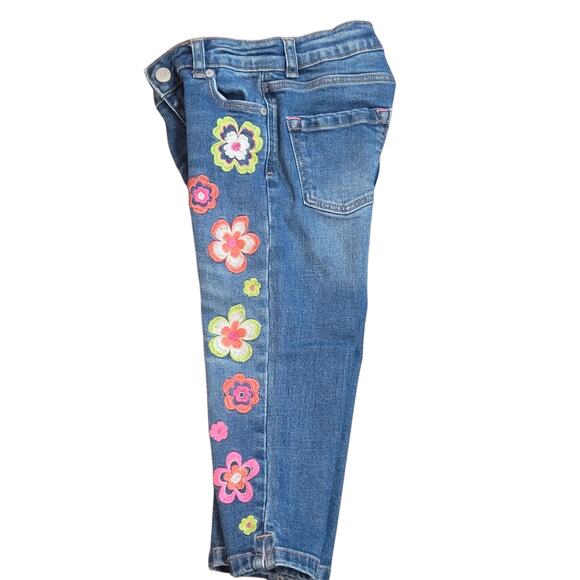 Mini Boden Denim Cropped Flower Embroidered Jeans Girls 7y - Picture 7 of 12